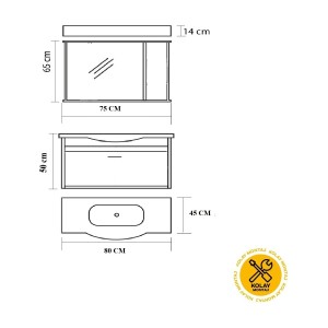 Ertekpa Kadife Banyo Dolabı Takımı 80 cm